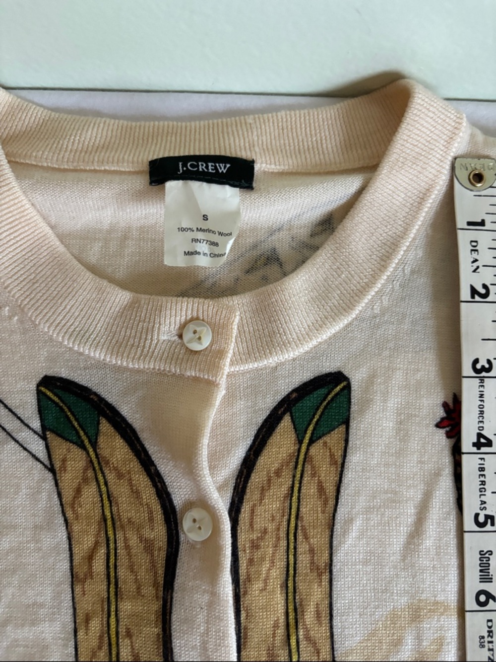 J.Crew Ski Motif Cardigan Merino Wool Beige Green Small - Picture 7 of 9